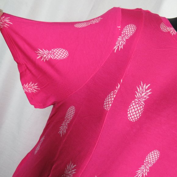 Torrid Plus Size 1X Pink Pineapple Print Short Sleeve Dress, Pockets, Super Soft - Picture 7 of 8